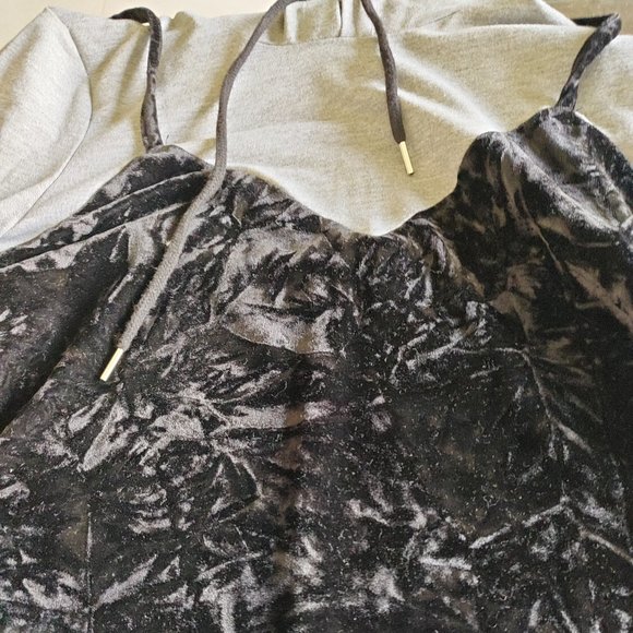 Noisy May Black spaghetti full sleeve velvet dress with grey hoodie attached in - Picture 10 of 13